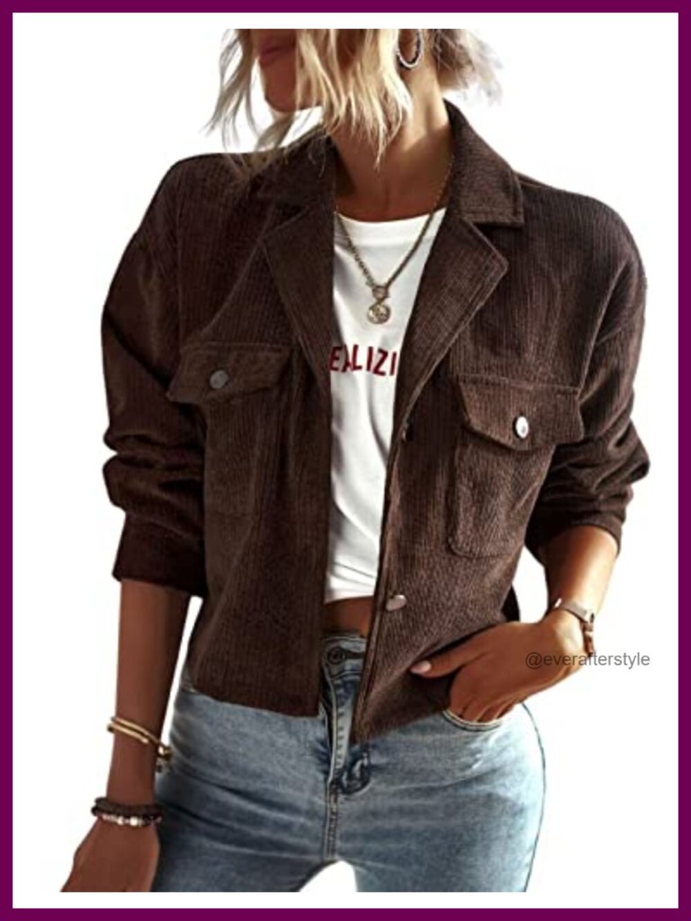 Corduroy Cropped Shacket Women's Lightweight Button Front Casual Jacket